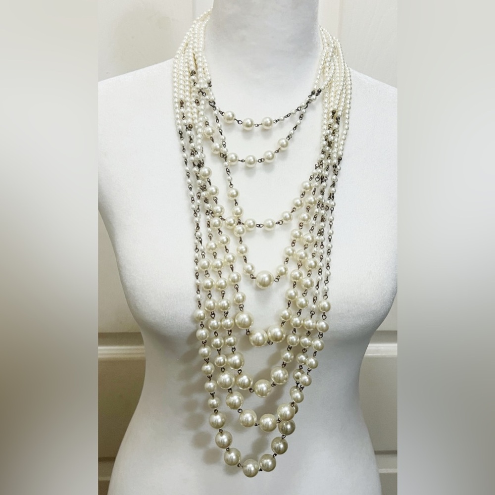 Vintage Multi-strand Faux Pearl Statement Necklace